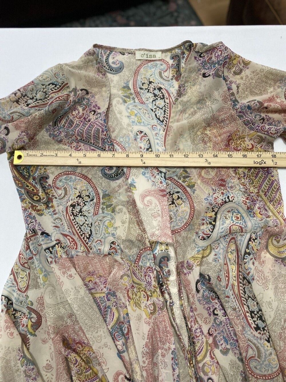 C'isa M Bohemian Paisley Open Front Handkerchief Hem Kimono Duster - Picture 4 of 6